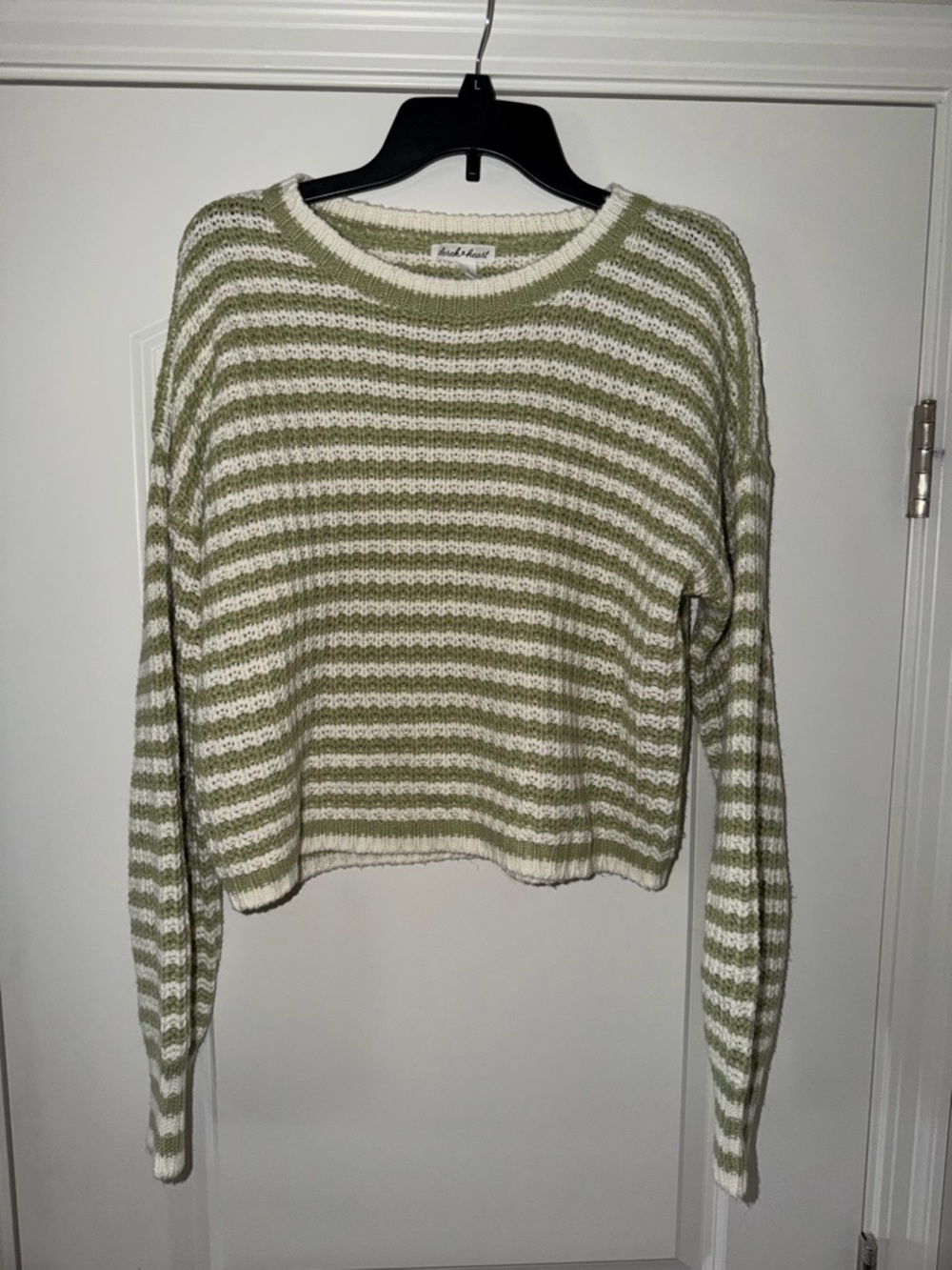 Derek Heart Green and White Striped Crew Neck Sweater Size L